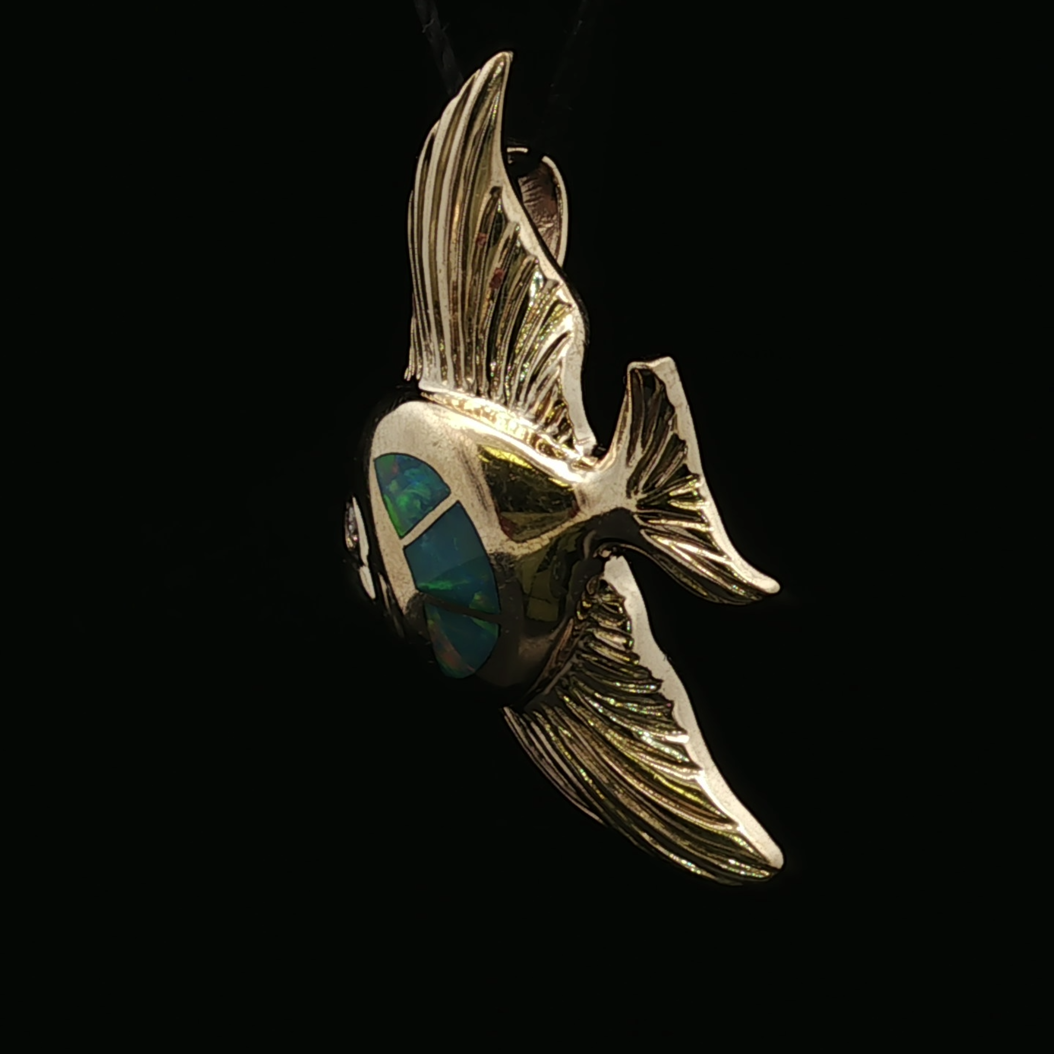Amiyah 14K Yellow Gold Inlay Opal Angel Fish Pendant