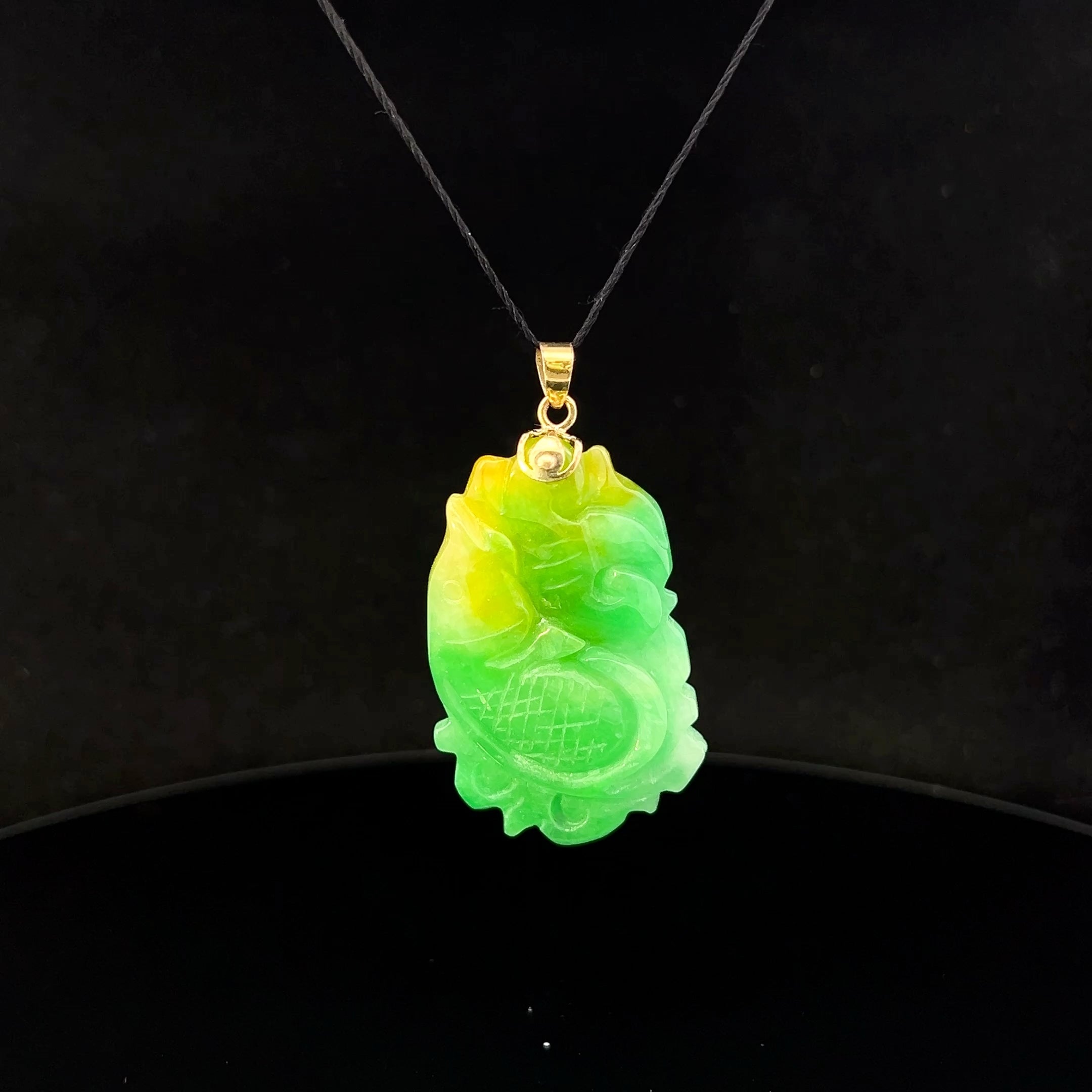 Luna 14K Yellow Gold Carved Jade Fish Pendant