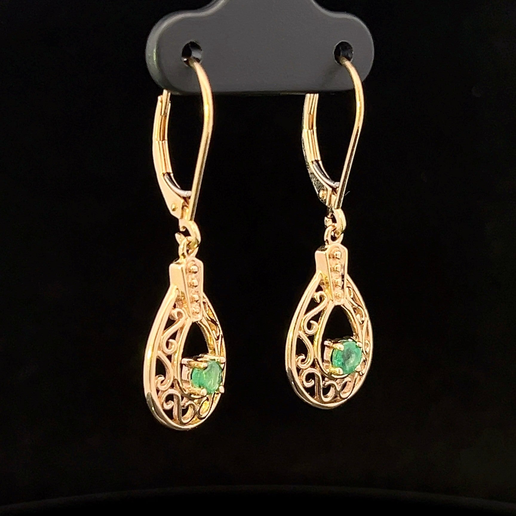 Ariel 14K Yellow Gold .50 ctw Emerald Dangle Earrings